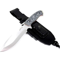 JEO-TEC Nº43 Outdoor Camping Belt Knife Hunting Knife Survival Bushcraft Knife - Premium Quality - Steel MOVA - Leather Sheath + Fire Steel + Knife Sharpener - Handmade in Spain