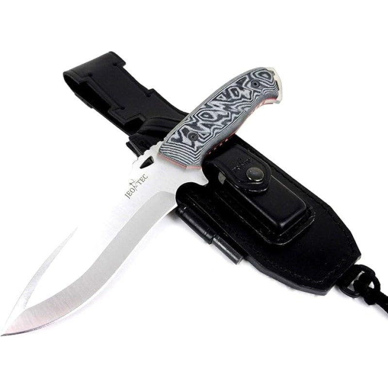 JEO-TEC Nº43 Outdoor Camping Belt Knife Hunting Knife Survival Bushcraft Knife - Premium Quality - Steel MOVA - Leather Sheath + Fire Steel + Knife Sharpener - Handmade in Spain