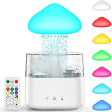 Rain Cloud õhuniisutaja 450 ml veetilgutusega seenekompressor koos kaugjuhtimispuldiga 3 režiimi ja 7 värviga, LED tuled aroomi difuusor valge müra vihmapiisade niisutaja magamistoas