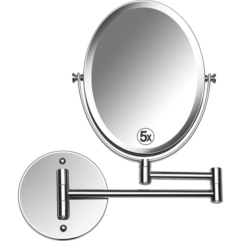 Mirrorvana ovaalne seinapeegel vannitoapeegel, kahepoolne 5x/1x suurendatud, 13-tollise pikendusega pööratav, 6,6