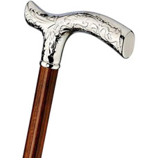 Designer FANCY Brown Walking Stick with Fritz Handle (Chased glanzverchromtem Holzschuss in Cherry Wood Stained