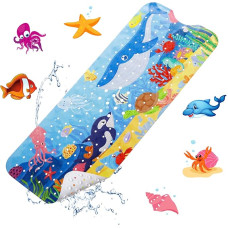 YOCOLE Children's Bath Mat, 100 x 40 cm, Shower Mat, Non-Slip Mat, Bathtub Shower, Bath Mat, BPA-Free PVC Bath Mat with Suction Cups, Mildew Resistant and Machine Washable
