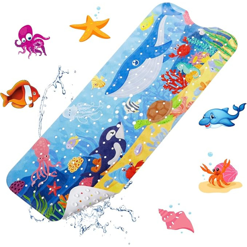 YOCOLE Children's Bath Mat, 100 x 40 cm, Shower Mat, Non-Slip Mat, Bathtub Shower, Bath Mat, BPA-Free PVC Bath Mat with Suction Cups, Mildew Resistant and Machine Washable