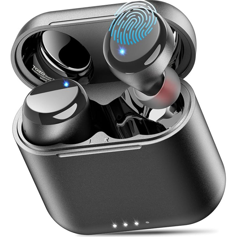 TOZO T6 Bluetooth Headphones, Wireless In-Ear Headphones, Touch Control, with Wireless Charging Case, IPX8 Waterproof Earphones, Bluetooth, Built-in Microphone, Premium Deep Bass Earphones for Sports,