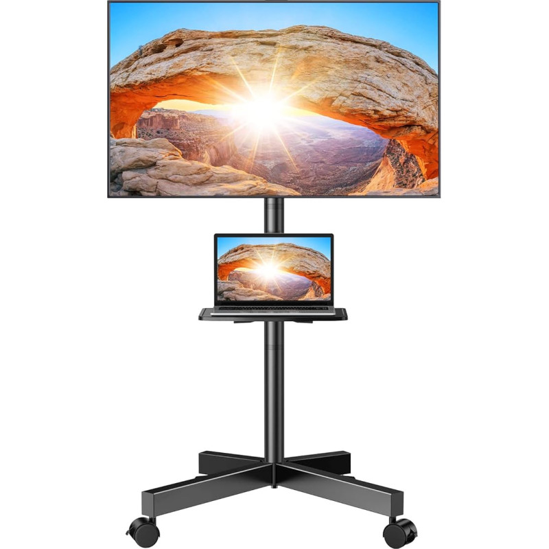 Perlegear TV Stand Rollable, Mobile TV Stand with Wheels for 23-60 Inch LCD/LED TV Trolley with Tray Height Adjustable & Stable Home Display TV Trolley up to 40 kg, Max. VESA 400 x 400 mm