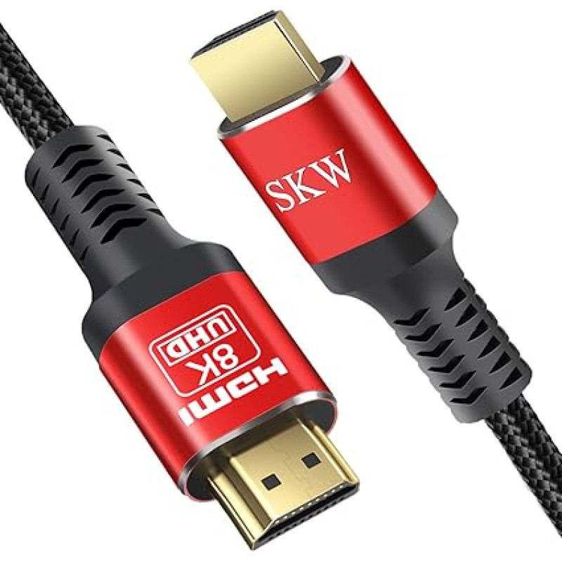 HDMI 2.1 kaabel 8K @ 60Hz 4K @ 120Hz 48Gbps, ülikiire HDMI kaabel ühildub PS5, Xbox, Samsung TV, LG TV (punane, 7,6 m)