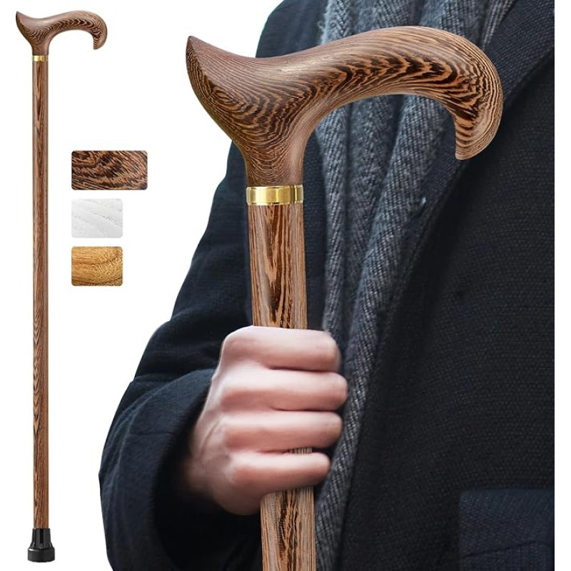 ispuoocti Käsitsi valmistatud puidust jalutuskepp meestele ja naistele, 226 kg kandevõimega, jalutuskepid eakatele, ergonoomilised Derby High-End jalutuskepid, mis on valmistatud naturaalsest täispuidust, sobivad kingitusteks