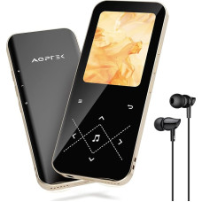 AGPTEK MP3 Player Bluetooth 5.3, 32 GB HiFi Sound Music Player with 2.4 Inch TFT Colour Screen, Headphones, Speakers, Touch Buttons, FM Radio, E-Book, Recording, Supports TF-128GB, Black Gold