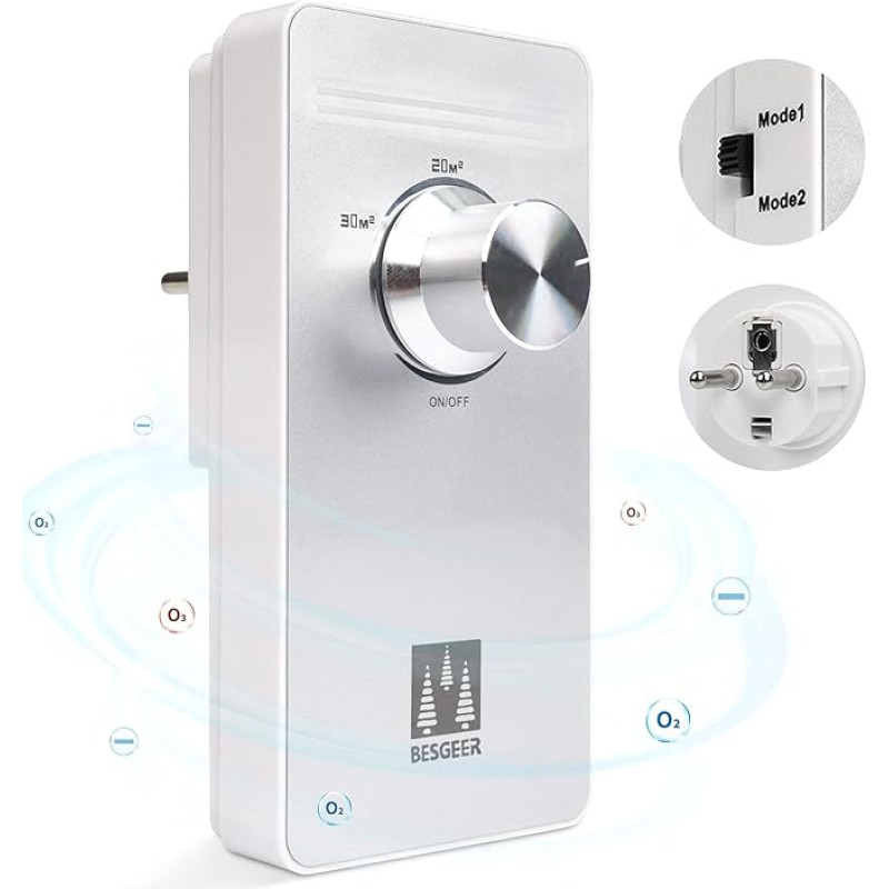 Ozone Generator Air Purifier, Steriliser Odour Killer, Air Purifier, Air Ozoniser Generator for Room, Bathroom, Pets, Formaldehyde and Odour, High Efficiency, Silver