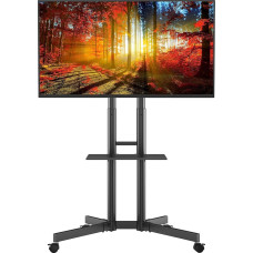Bontec TV Stand Rollable, Height-Adjustable TV Stand with Wheels for 32-85 Inch Flat & Curved TVs up to 60 kg, TV Roll Stand with Shelf, Max Vesa 600 x 400 mm, TV Stand with Wheels