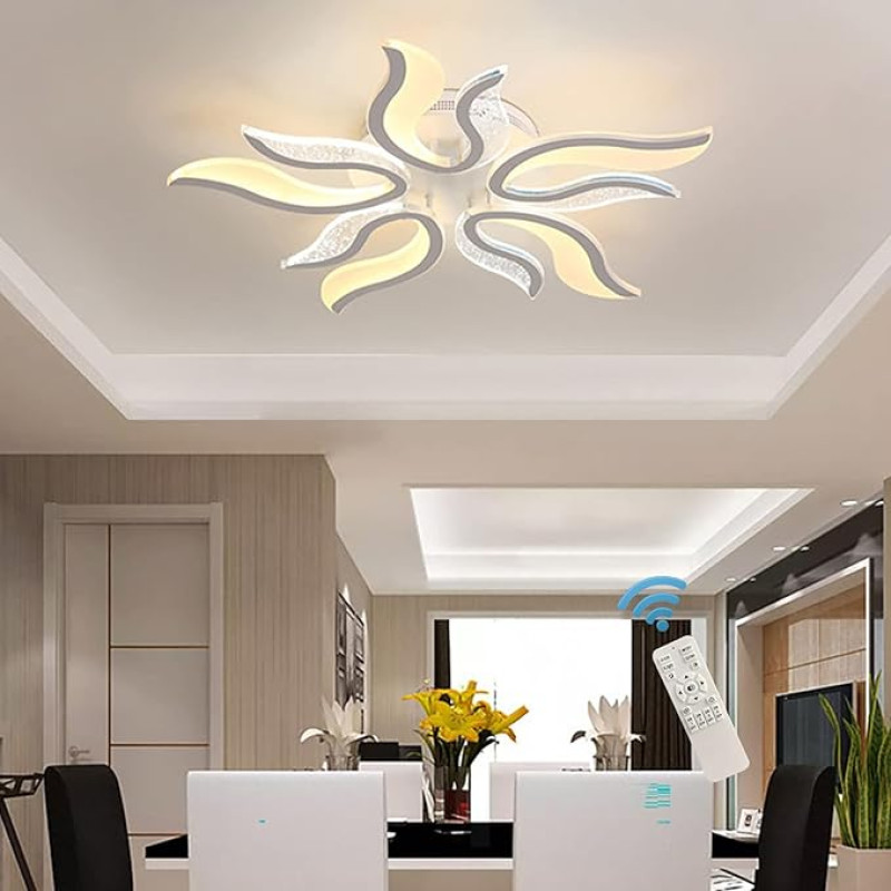 Ganeed Modern LED Ceiling Light 50 W Flush-Mounted Ceiling Light Lighthouse Dimmable Acrylic Flame Shape Ceiling Light Chandelier for Living Room Hallway Bedroom with Remote Control
