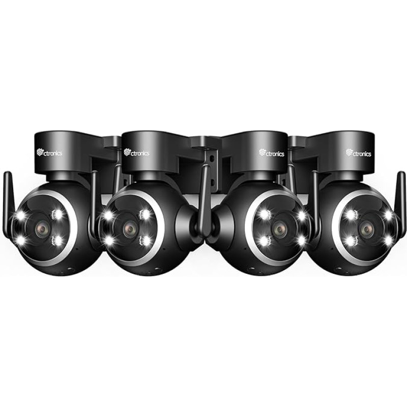 ctronics välivalvekaamera, 4-st WLAN komplekt, IP-kaamera väljas, 350°/90° pöördega, isiku tuvastamine, automaatne jälgimine, värviline öönägemine, 2-suunaline heli, 3 paigaldusmeetodit, IP66