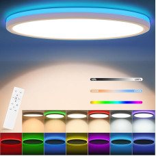 RDGOOD 24 W RGB LED laevalgusti dimmitav koos kaugjuhtimispuldiga, 2400 LM laevalgusti dimmitav 3000 K - 6500 K, tagumine valgustus RGB värvimuutus elutuppa lastetoas magamistuppa kööki keldrisse