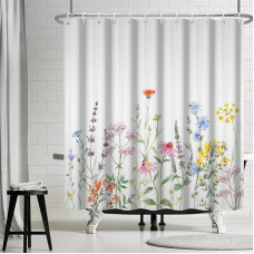 Ttincceer Flower dušikardin, värviline metslill, veekindel vannitoa kardin, kevadine taimede dušikardinate komplekt, hallituskindel vannitoa kardin, pestav vannitoa kardin, 180 x 180 cm.