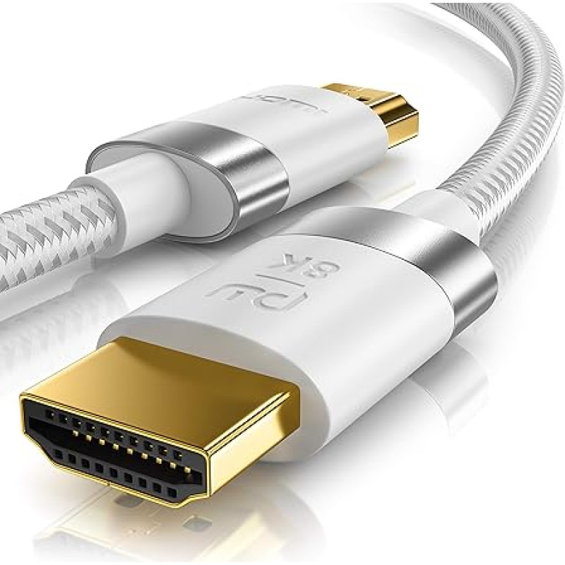 CSL - 8k / 4k HDMI Cable 2.1/2.0-10m - 8K @ 60Hz 4K @ 120Hz with DSC - 48 Gbit/s - 3D - Ultra High Speed with Ethernet - TV Blu-ray PS5 Xbox Series X Switch - White - 10 Metres