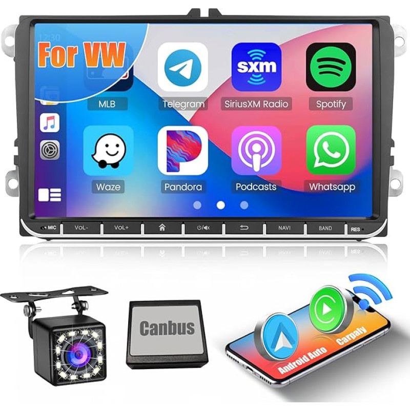 Hikity Android13 Car Radio Wireless Carplay with Navigation System for VW Golf 5 6 Passat B6 B7 Jetta Polo Touran Caddy Sharan Seat 9 Inch Car Stereo Radio 2 DIN with Bluetooth WiFi FM Android Car