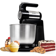 Duronic SM3 Electric Food Processor 300 W, 2-in-1 Stand Mixer with 4L Stainless Steel Bowl, Hand Mixer, Kneading Machine, Dough Machine, Hand Mixer, Mixer for Baking, Cream, Dough, Sauces, Desserts