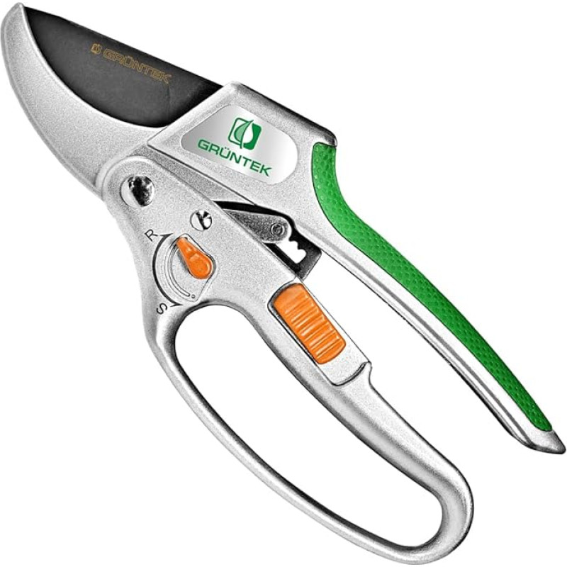 Grüntek Kakadu Garden Secateurs (up to 24 mm Diameter) Pruning Shears with Ratchet On/Off Switch, Twigs Branches, Cutting Thickness up to 24 mm