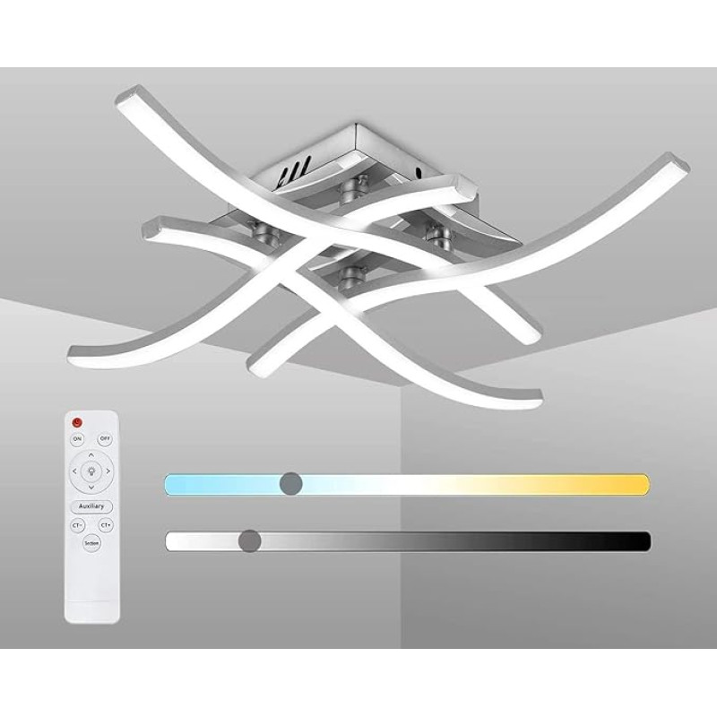 Miyawell LED laevalgusti Elegantne kumer disain 4 sisseehitatud LED-tahvlit 24 W 2000 lm Dimmitav kaasaegne metallist laevalgusti kaugjuhtimispuldiga elutuppa magamistuppa