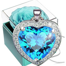 SWEETIME Eternal Rose with Chain Silver 925, Preserved Real Rose with Women's Crystal Heart Necklace, Eternal Rose Necklace, Infinity Rose Box Gift Mother Girlfriend Women