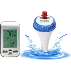 AMTAST Wireless Solar Swimming Pool Thermometer with Calendar Alarm Clock for Outdoor Swimming Pools, Spas, Hot Tubs, Ponds Digital Floating Temperature Meter WT0224