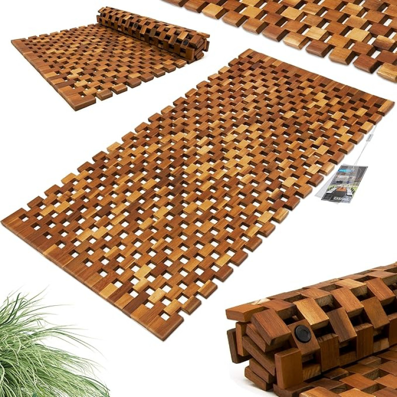 Deuba® Wooden Bath Mat Duckboard | FSC® Certified Acacia Wood | Non Slip Bathroom Spa Shower Mat Sauna Mosaic Rectangular Luxury Modern Doormat 80x50 cm