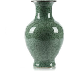 Chinese Ceramic Art Handmade Antique Ice Crack Glaze Large Porcelain Flower Vase for Home Decoration (Green)