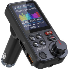 Nulaxy KM30 Bluetooth Adapter Car, Strong Microphone FM Transmitter Car Bluetooth with 1.8 Inch Colour Screen for Hands-Free Calls, Supports QC3.0 Charging, Treble and Bass Music Player