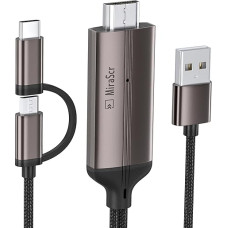 2 in 1 USB Type C/Micro USB to TV HDMI Cable, 2M MHL to HDMI Adapter 1080P HD HDTV Mirroring & Charging Cable for All Android Smartphones Tablets on TV/Projector/Monitor