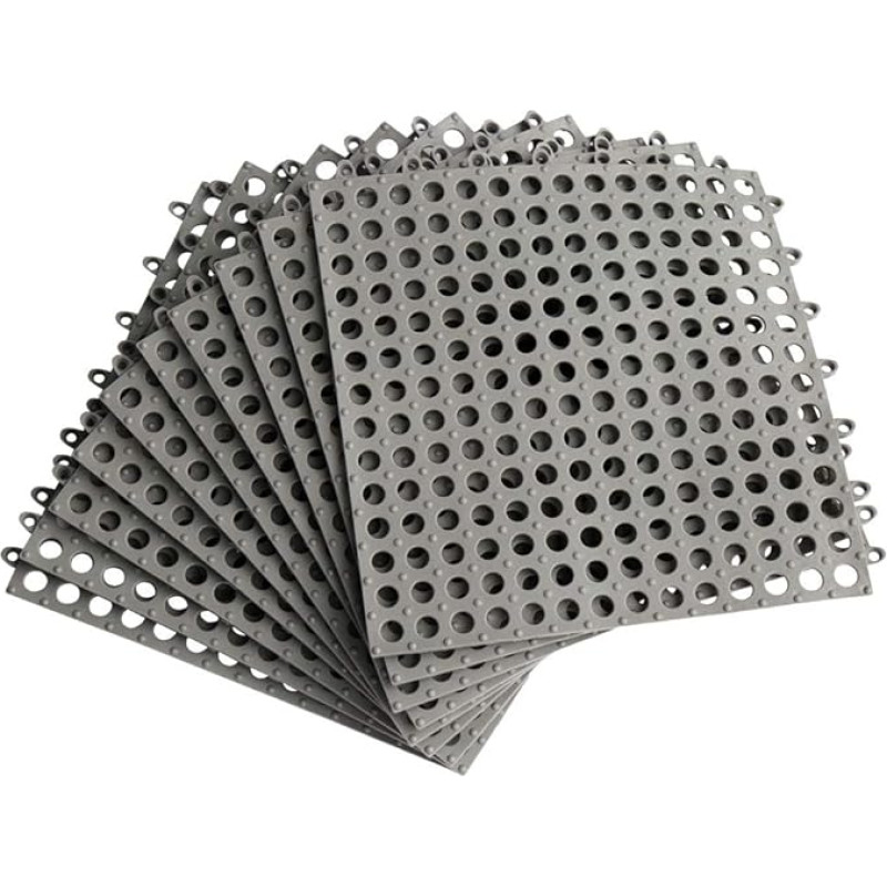 G-LIKE Pack of 10 PVC Floor Tiles - Connectable Tiles Bathroom Shower Kitchen Swimming Pool Pet Area Mat for Floor DIY Interlocked Non-Slip with Massage Suction Cups Drainage 30 x 30 cm (Grey)