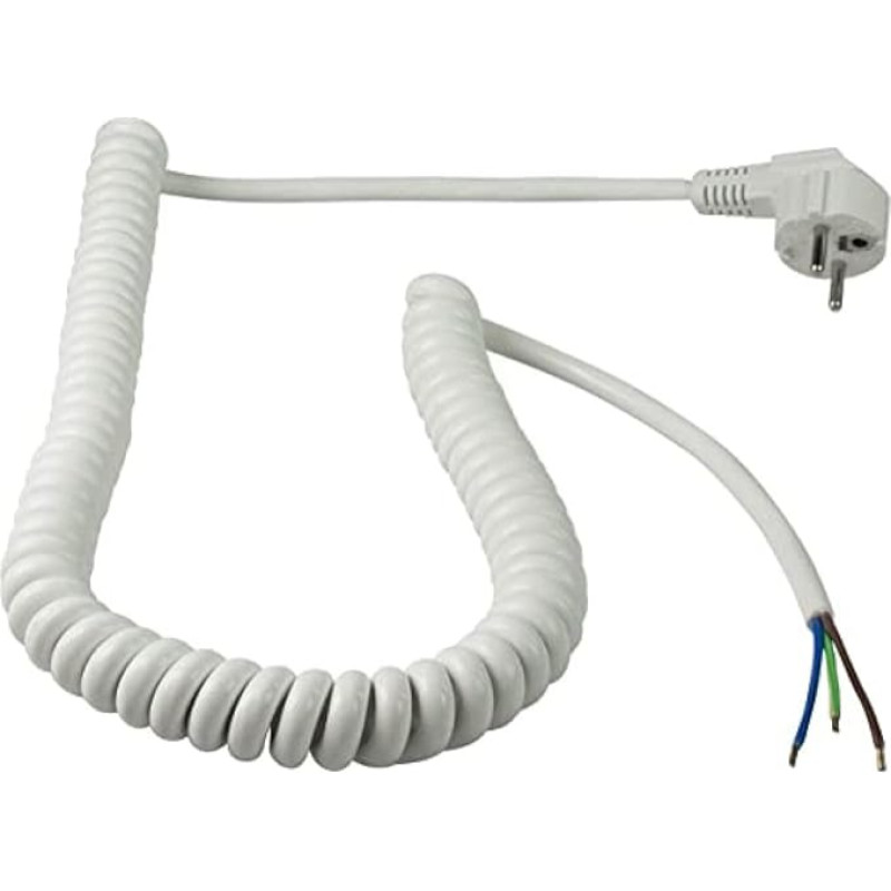 as - Schwabe 70427 Spiral Connection Cable, 1 m to 4 m Stretchable Spiral Cable with Earthing Contact Wrap Plug, 230 V, 16 A Extension Cable, IP20, White