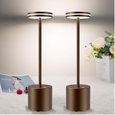 bravzurg Pack of 2 Wireless LED Table Lamps, 5000 mAh Modern Table Lamp, Battery, Dimmable, Aluminium, 3 Colour Temperatures, Rechargeable Table Lamps for Outdoor, Indoor, Bedside, Dining Table,