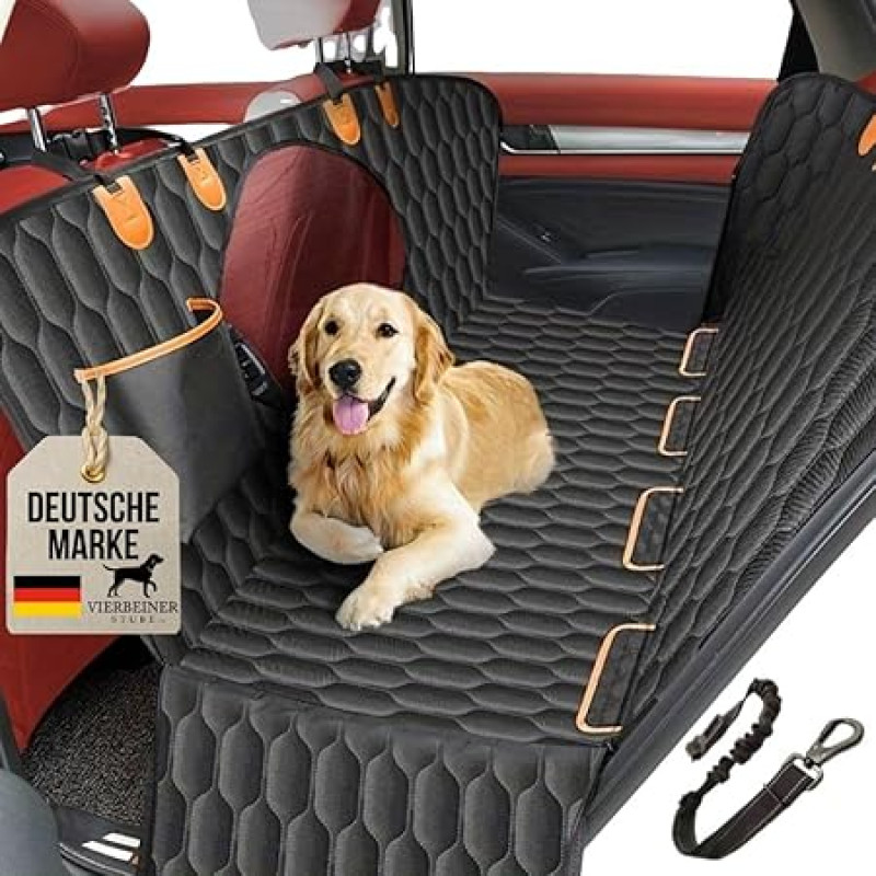 VierbeinerStube® Premium Car Seat Cover for Dogs - Waterproof, Non-Slip & Washable - Rear Seat Protective Blanket with Seat Belt & Side Protection - Universal Size for Car, SUV & Estate