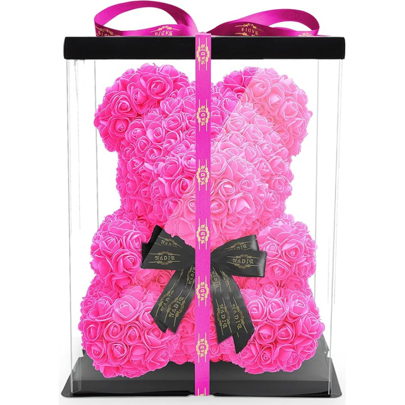Blumenhandel Nadir Gezer Rose Bear with Black Bow L 33 cm x W 33 cm x H 40 cm Including Pre-Packed Gift Box - Rosebear with Black Bow 40 cm incl. Gift box - Flower Teddy