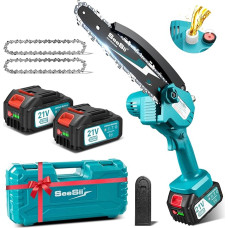 20.3 cm Mini Chainsaw with Battery 8000 mAh, Seesii Mini Chainsaw Electric with Automatic Oiler and 2 Batteries 4000 mAh, Hand Chainsaw Battery for Garden Cutting, Loppers Wood Cut, CH820+
