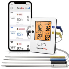 ThermoPro Bluetooth 5.0 Digital Roasting Thermometer Grill Thermometer Wireless Meat Thermometer with 4 Probes for BBQ, Cooking Chamber, Smoker, Steak, Supports iOS, Android, Range up to 150 m