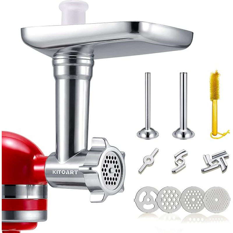 Metal Food Grinder Attachments for KitchenAid Stand Mixer, Meat Grinder, Sausage Filler, Perfect Attachment for KitchenAid Blender, Silver (Machine/Blender Not Included)
