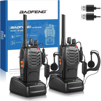 Professionaalne täiskasvanute Walkie Talkie pika ulatusega, laetav aku, 16-kanaliline kahesuunaline raadio, USB-laadija ja kõrvaklapp VOX-iga (must, 1 paar)