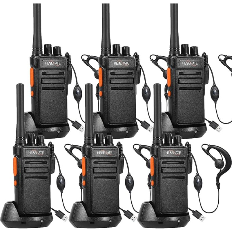 HESENATE HT66 Walkie Talkie, PMR446 raadioside komplekt, tasuta, pika levialaga raadio, professionaalne Walky Talky, 16 kanalit, käsipuldi raadio, Woki Toki Scan VOX koos kõrvaklappidega (must, komplekt 6)