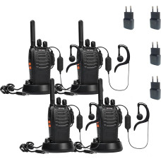 Walkie Talkie PMR446 tasuta kahesuunaline raadio, pofung PT88E 16-kanaliline professionaalne laetav pikamaa Walkie Talkie koos ELi laadija ja kõrvaklappidega, must, 4 tk.
