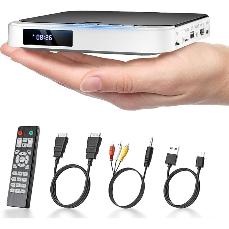 Desobry Mini DVD mängija HDMI kompaktne DVD mängija kõikidele piirkondadele Väike Breakpoint mälu toetab USB integreeritud PAL/NTSC ja kaugjuhtimispulti