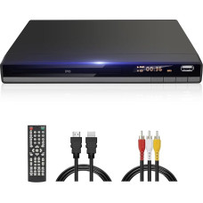 JOVELL kompaktne HD DVD mängija TV HDMI AV väljund koos kaabliga, 1080P DVD-CD mängija USB sisendiga, kõik piirkonnad tasuta, veakorrektsioon, integreeritud PAL NTSC süsteem (must DVD-168)