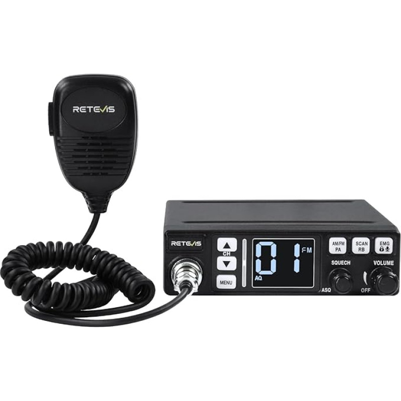 Retevis MB63 CB raadio, LCD ekraaniga CB raadio, AM/FM, laia leviala, SQ/ASQ, VOX, EMG CH9/19, amatöörraadio veoautole (1 tk, must)