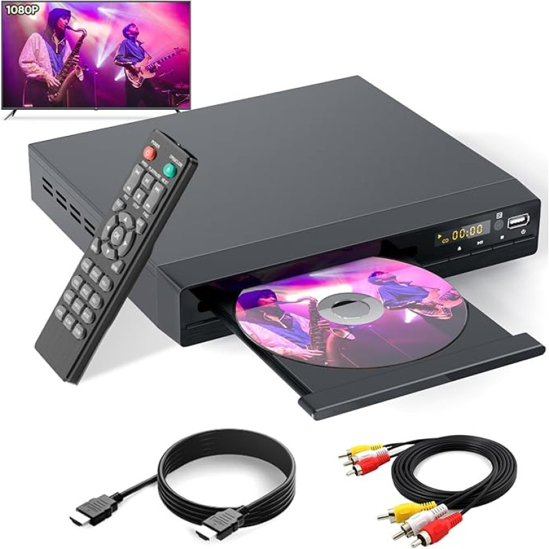 DVD CD-mängija telerile, konverteerimine HD 1080p, kõik piirkonnad, katkestuspunktimälu, sisseehitatud PAL/NTSC, USB 2.0