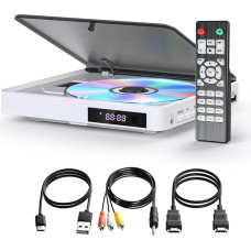 Arafuna DVD-mängija telerite jaoks, DVD/CD-mängija HDMI 1080P koos AV-väljundiga, USB-sisendiga, kaugjuhtimispuldiga ja AV-kaabliga, integreeritud PAL/NTSC Valge