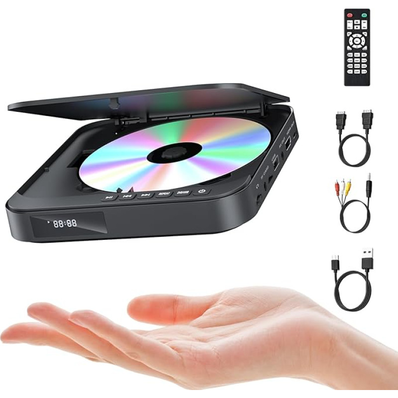 FELEMAN DVD mängija telerile, Mini DVD mängija HDMI 1080P, kõik regioonid, anti-shock, toetab USB/TF kaarti, sisseehitatud PAL/NTSC ja kaugjuhtimispult
