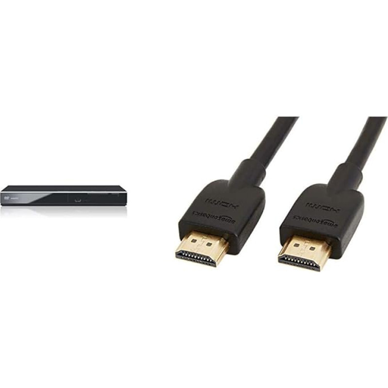 Panasonic DVD-S700EG-K DVD mängija Must & Amazon Basics Kiire HDMI kaabel 2.0, Ethernet, 3D, 4K video taasesitus ja ARC, Ultra HD, 3 m