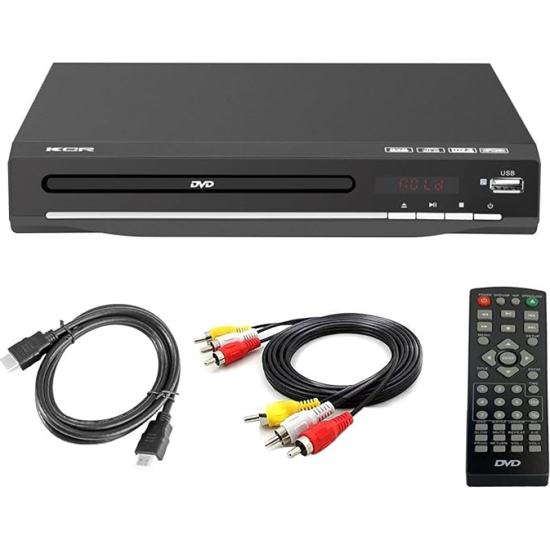 DVD mängija telerile, DVD/CD/MP3/MP4 USB pesaga, HDMI väljund ja AV (HDMI ja AV kaabel kaasas), kaugjuhtimispult (ei Blu-Ray), värv: must, ei regiooni