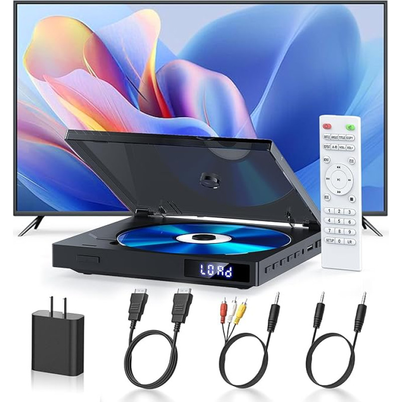 Kompaktne DVD mängija telerile, 1080P HDMI DVD mängija kõikidele piirkondadele tasuta, Playbakc mälu, HDMI AV väljund, USB 2.0, toetab PAL/NTSC, CD mängija koos AUX kaabliga kõrvaklappide ühendamiseks