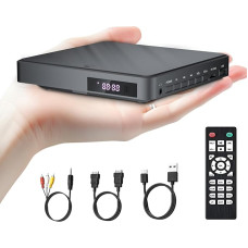 Desobry DVD-mängija telerile, DVD-mängija USB/TF sisendiga, DVD-mängija HDMI. Komplektis HDMI/RCA kaabel, Region Free DVD mängija, veakorrektsioon, müravähendus.